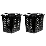 MUHU Home Logic 2 Bushel Lamper Plastic Laundry Basket with Silver Handles, Cement (Black,2)