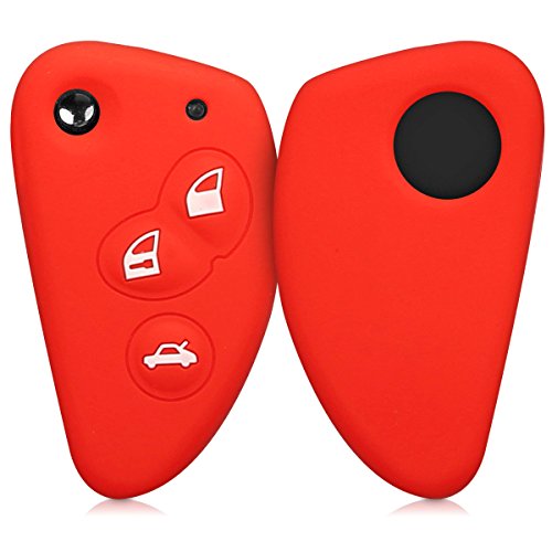 kwmobile Funda de Silicona para Llave Plegable de 3 Botones para Coche Alfa Romeo - Carcasa Protectora Suave de Silicona - Case Mando de Auto Rojo