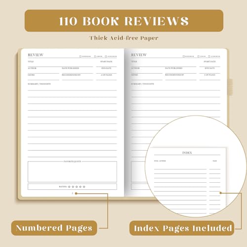 SIMVIA Reading Journal - Elegant Book Journal Reading Log for Reviews and Progress Tracking - Thoughtful Gift for Books Lovers & Readers - 110 Book Reviews (Beige) - Image 3