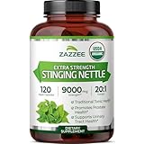 Zazzee USDA Organic Stinging Nettle 20:1 Extract, 9000 mg Strength, 120 Vegan Capsules, 4 Month Supply, Concentrated, Standardized 20X Extract, Certified Organic, 100% Vegetarian, All-Natural, Non-GMO