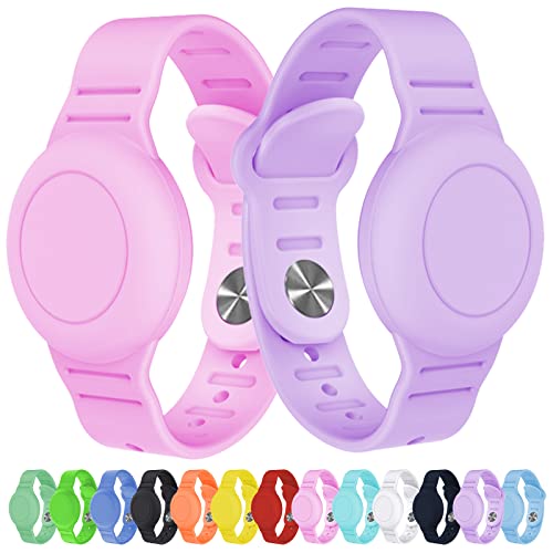 2-Pack Waterproof AirTag Kids Wristbands (Pink/Purple)