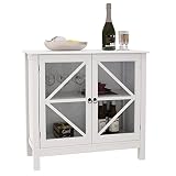 Henf Storage Cabinet with Glass Doors and Storage Shelves, Side Table Kitchen Storage Sideboard Buff