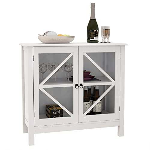 Henf Storage Cabinet With Glass Doors And Storage Shelves, Side Table Kitchen Storage Sideboard Buffet Pantry Cabinet For Kitchen Living Room Bathroom Laundry Room Furniture (White-Style2) #TOP15