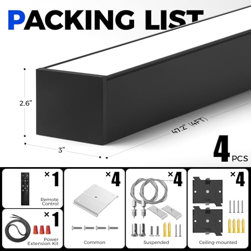 Barrina 7566 Remote Series LED Linear Light Fixture with Remote, 2nd-Generation, 4FT 50W Seamless Connection, 3000K-6000K Color Changing, Dimmable Office Shop Lighting Fixture, Black, 4 Packs by Barrina - Image 8
