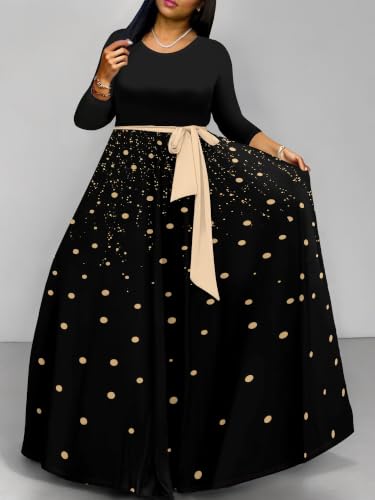 Image of Plus Size Maxi Dress for Women V Neck 3 /4 Sleeve Wrap Dress
