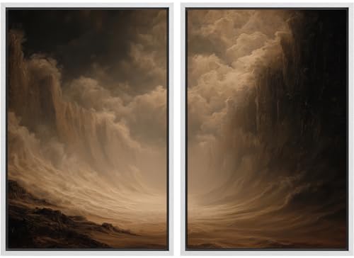 SIGNLEADER Framed Canvas Print Wall Art Set Dramatic Storm Landscape Abstract Illustrations Modern Relax/Calm Multicolor for Living Room, Bedroom, Office - 16"x24"x2 White