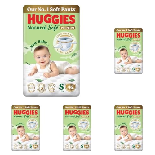 Image of Huggies Natural Soft Premium Baby Diaper Pants, Our No.1 Soft Pants, Small (S) Size (4-8 Kgs), Pack of 230 diapers | Cloud Softness All over with India's 1st Cloud Touch BeltTM