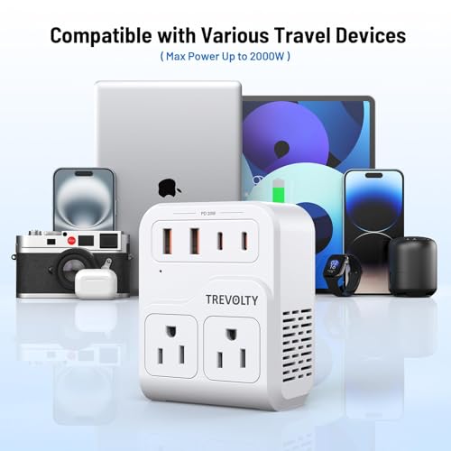 2000W European Travel Plug Adapter with 3 AC & 4 USB Ports, Power Adapter Combo with Type A B C E/F G I by TREVOLTY - Used condition - Image 5