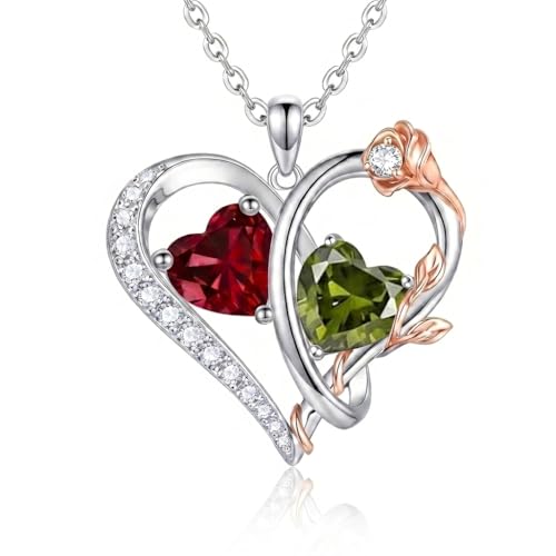 TIGER RIDER Rose Birthstone Necklace with January & August Pendant