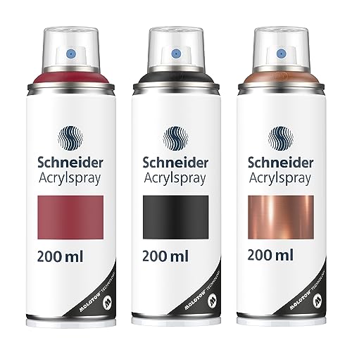 Schneider Paint-It 030 Supreme DIY Acryllack 3er Set (hochdeckende Sprühfarbe, UV-beständig, 3 x 200 ml, Acrylspray für fast alle Untergründe) royal red/schwarz/copper metallic