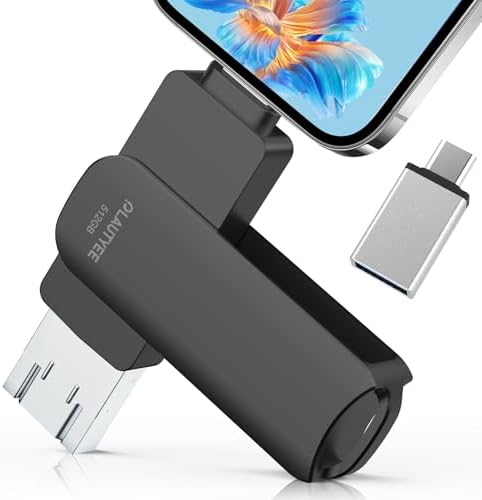 （04:00時点） 【2025新登場 アプリ不要】USBメモリ 512GB ４in1 高速 Phone usbメモリー 写真保存 回転式 iOS/Type-C/USB/Micro USB フラッシュメモリ 大容量 usb データ スマホ バックアップ Phone/Pad/PC/Macbook/Android対応 外付けメモリ 容量不足解消 ブラック Phone 16/15/14/13/12/SE/Pad各種対応