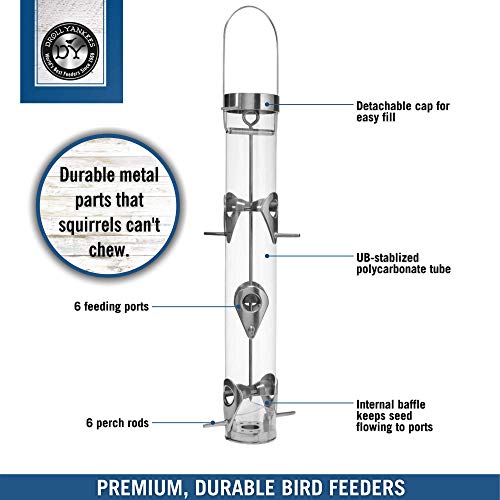 Droll Yankees Classic Sunflower or Mixed Seed Bird Feeder, Ring Pull Advantage, 6 Feeding Stations, 1 lb Bird Seed Capacity, 20-Inch