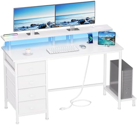 Amazon.com: AODK Gaming Desk with LED Lights & Power Outlet, 40 Inch ...