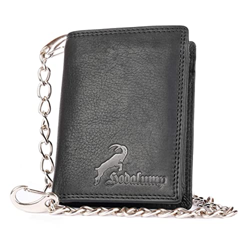 hodalump - Premium Echt-Leder Biker Geldbörse mit Kette, RFID-Schutz & Münzfach - Geldbeutel für Herren - Portmonee aus Büffelleder - Portemonnaie Brieftasche aus Echtleder - Bikerbörse in schwarz