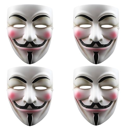 Image of Wanna Party Pack of 4 Anonymos Mask for Kids & Adults - V for Vendetta Halloween Guy for Halloween Costume Cosplay Party,Hacker
