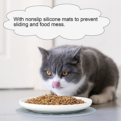 Kitwinney Cat Bowls, 2 Pack 6" Ceramic Cat Food Water Bowl With Nonslip Mats, Whisker Friendly Wide, Shallow Pet Feeding Dishes Or Plates For Cats, Kitten And Small Dogs, Dishwasher Safe (Color1) #TOP3