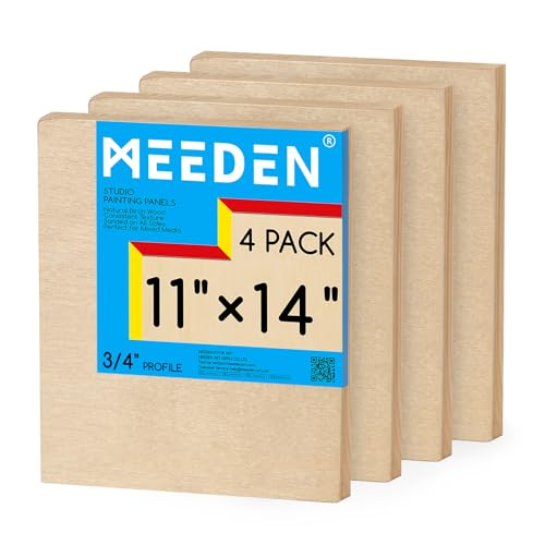 MEEDEN Unfinished Wood Canvas Board: 3/4” Deep 11x14” Wooden Canvas Panel Pack of 4 - Blank Cradled Wood Art Board for Painting by MEEDEN - Used condition - US$25.29