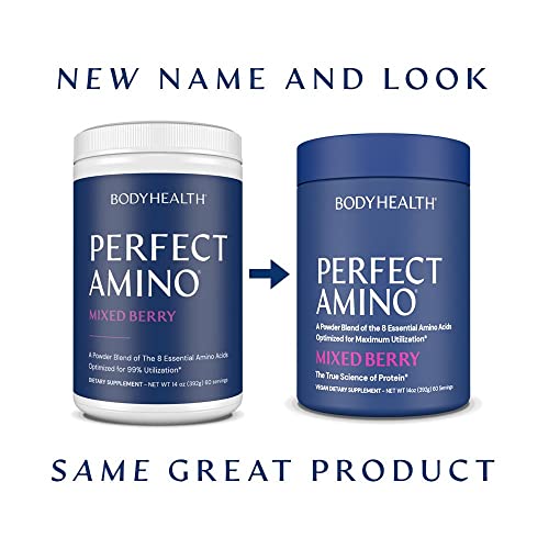 Bodyhealth Perfectamino Powder Mixed Berry (60 Servings) Best Pre/Post Workout Recovery Drink, 8 Essential Amino Acids Energy Supplement With 50% Bcaas, 100% Organic, 99% Utilization #TOP1