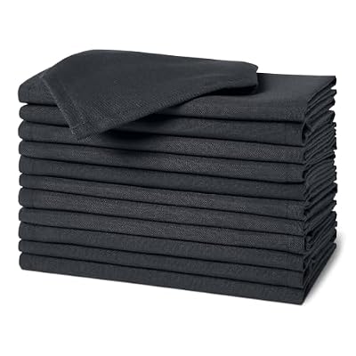 Amazon Basics Reusable Stain and Wrinkle Resistant Cloth Napkins, 17 x 17 inches, Black, 12-Pack