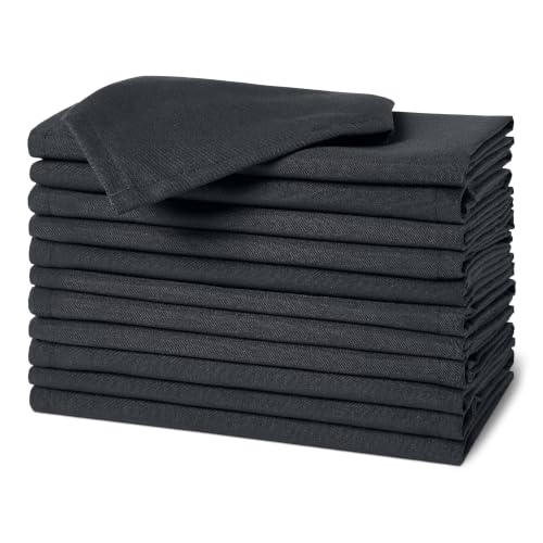 Amazon Basics Wiederverwendbare schmutzabweisende und knitterfreie Stoffservietten, 12er-Pack, 43 x 43 cm, Schwarz – Ansicht 1