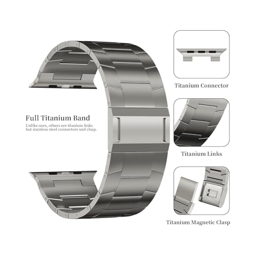 ACESTAR W pełni tytanowy pasek kompatybilny z Apple Watch Ultra 49 mm / Ultra 2 49 mm / Series 10 46 mm, regulowane tytanowe ogniwa o szerokości 26 mm z tytanowym składanym zapięciem, tytanowymi