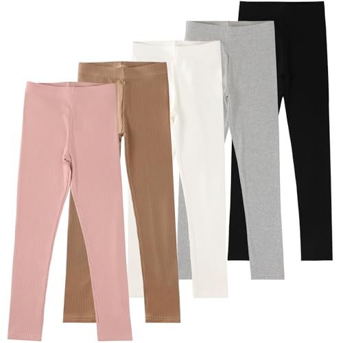 Chicuo 5 Pack Girls Cotton Leggings Multipack Girls Toddler Stretchy Full Length Pants Kids Basic Solid Pants