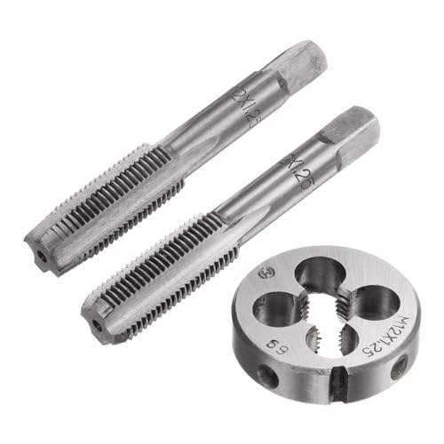 Image of sourcing map 3pcs Metric Hand Tap & Die Set, M12 x 1.25 Taper/Bottom Thread Taps + Round Die, Tap and Die Kit Hand Threading Tapping Tools for Repair