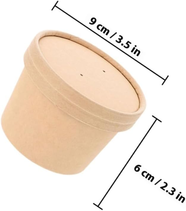 NUOBESTY Thickened 8oz Kraft Paper Ice Cream Bowls with Lids, Disposable Yogurt and Dessert Containers for Takeout, 50 Sets Portable Food Storage Cups for Homemade Ice Cream and Soup