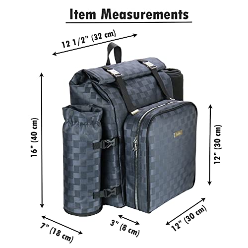 Picnic Backpack For 4 With Blanket, Insulated Picnic Backpack With Cooler Compartment, Travel Picnic Backpack With Ss Plates, Cutlery, Wine Glasses, Chopping Board, Bottle Opener, Napkins S/P Shakers #TOP5