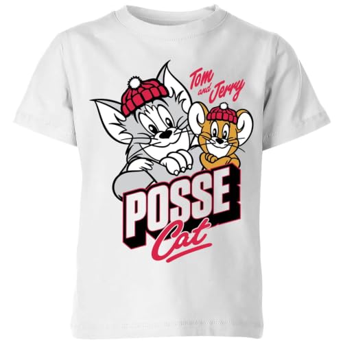 Image of Official Tom & Jerry Posse Cat Kids T-Shirt White - YXL