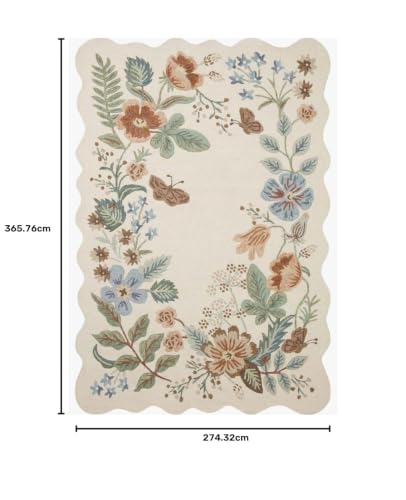 Image of Hand-Tufted Wool Carpet for Living Room 9x12 feet Ivory Floral Pattern Multicolor Anti-Skid High Pile Thick Carpet & Rugs for Bedroom & Hall