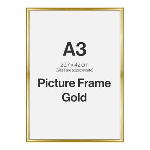 Modern Gold A3 Photo Frame for A3 (29.7 x 42cm) Photos or Pictures, Plexi Glass, Wall Mounted Landscape or Portrait