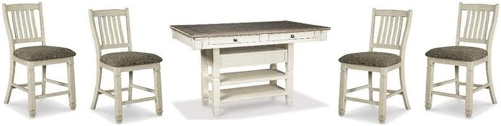 BOWERY HILL 5-Pc Counter Height Dining Set in Antique White & Weathered Oak