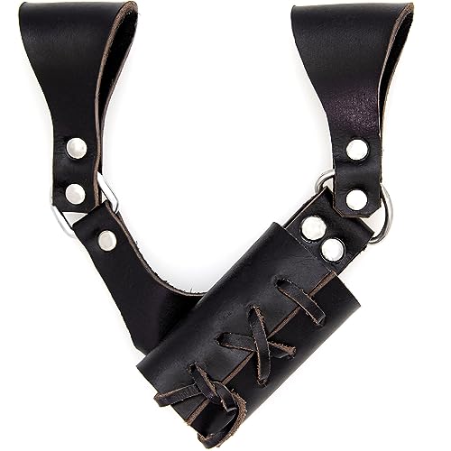 Armory Replicas Renaissance Rapier Medieval Raven Left Hand Sword Frog - Premium Leather Sword Holder - Black Color with Black Leather Cord
