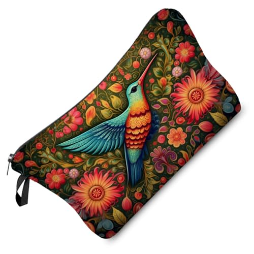 Livel lhood Floral Hummingbirds Makeup Bag Small Organizer Bag Zipper Pouch Floral Hummingbirds Cosmetic Bag Present for Women Friends Bird Lovers