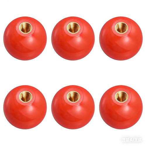 Ryanuisto 6Pcs Threaded Ball Knobs, M8 Female Thread Thermoset Ball Knob 1.18'' Dia Red Round Operation Ball Handles Embedded Threaded Knob