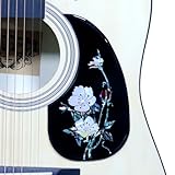 Self Adhesive Acoustic Guitar Pickguard Thickened Teardrop Shaped Guitar Pickguard Inlaid Abalone Shell Design for Most Martin Acoustic Guitar (Flower Shell - Black)