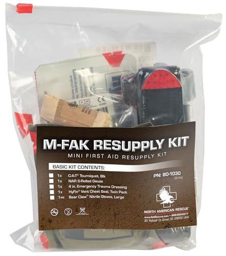 North American Rescue M-FAK Resupply Kit NAR Mini First Aid MFAK IFAK with C-A-T Tourniquet, S-Rolled Gauze for Injuries, First Responders, Medical (80-1030)
