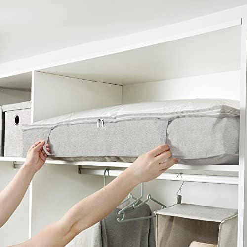 Amazon Brand - Umi Underbed Storage Bag 2 Pack Large Underbed Storage Containers with Handles & PVC Clear Lid, 90L Underbed Organizer for Quilts, Blankets, Clothes, Bedding, Duvet - Ash Grey