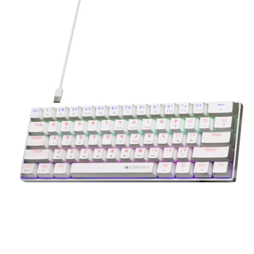 Zebronics Mechanical Keyboard, Silent Linear Red Switches, 61 Keys Layout, 26 Key Anti Ghosting, Double Shot Keycaps, 17 LED Modes, Media Controls, 1.5m Cable (Max Ninja 61, White)