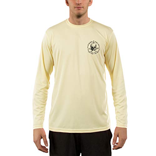 SAND.SALT.SURF.SUN. Polynesian Hammerhead Tribal Men's UPF 50+ UV Sun Protection Performance Long Sleeve T-Shirt Large Pale Yellow