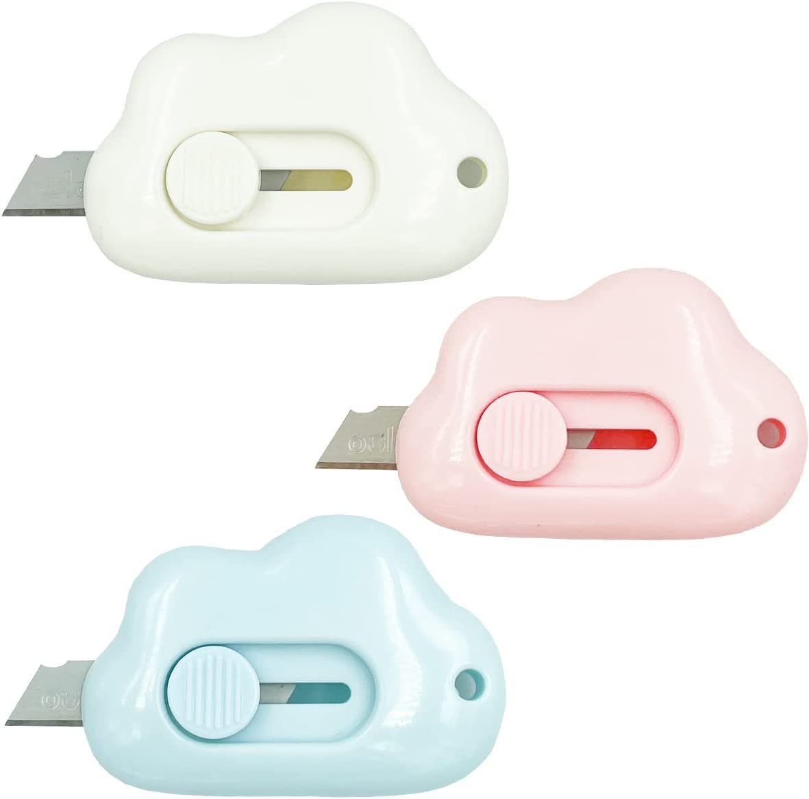 Cute Retractable Box Cutters, 3Pcs Cloud Shaped Mini Art Cutter Utility Knife Office School Stationery for Cutting Envelopes Letter Paper Cutting DIY Crafts image 1