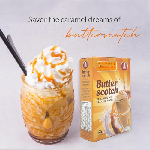 Image of BAKERS Milk Shake Mix Powder - Butterscotch Flavor Pack of 4, Each 100g (400 Gram) | Instant Thick & Creamy Shake Mix | Rich & Delicious Dessert Drink | Ready to Mix with Milk | No Preservatives