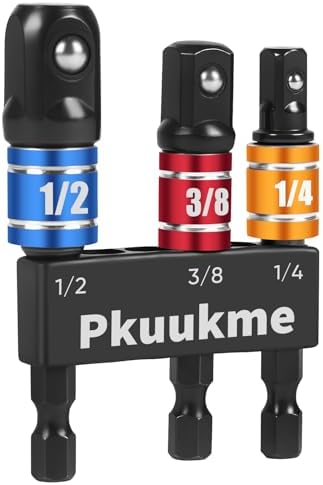 Pkuukme 3PCS Impact Socket Adapter Set - 1/4", 3/8", 1/2" Drill Socket Adapters with Extension Driver Bit & Holder, Socket Drill Adapters Compatible with Power Drill and High Torque Impact Wrench