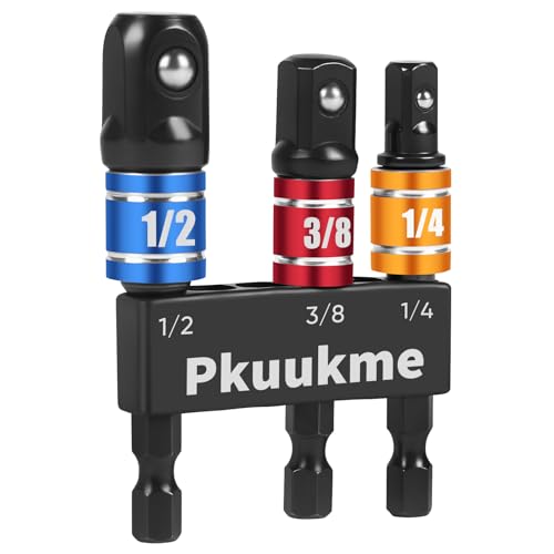 Image of 3PCS Impact Socket Adapter Set - 1 /4 inch, 3 /8 inch, 1 /2 inch Drill Socket Adapters with Extension Driver Bit & Holder, Socket Drill Adapters Compatible with Power Drill and High Torque Impact Wrench
