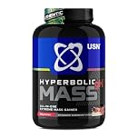 USN Hyperbolic Mass Weight Gainer Protein Powder | Strawberry Cheesecake| 2kg | 1100+ Calories | High Calorie Muscle Mass Gainer | 60g Protein + Creatine | Bulk Weight Gain for Hard Gainers
