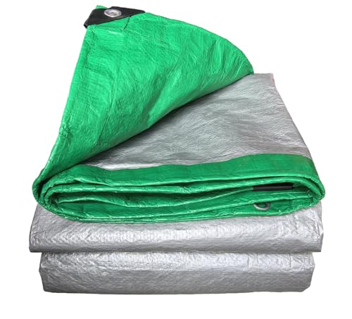 TUMESY Heavy Duty Tarp Tarpaulin Reinforced Eyelets Thick 3mx4m 9.8ftx13.1ft (3x4m,110g/m²) PE Tarpaulin Waterproof Green Silver tarp Sheet Premium Quality Cover Tarp for Outdoor Camping