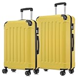 yonsly Koffer Suitcase Set, Trolley Reisekoffer, Rollkoffer Handgepäck, Kofferset, Gepäckset mit 4 Rollen 360°, Hartschalenreisekoffer, Zahlenschloss, Weicher Gummigriff (2er Set, L&XL, Gelb)