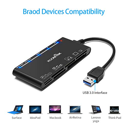 Lettore di schede USB 3.0, 7 in 1 SD/TF/CF/MS/XD/Micro SD Lettore di schede di memoria con USB3.0 (5 Gbps) Super Speed, compatibile con Windows/Linux/Mac OS/Vista