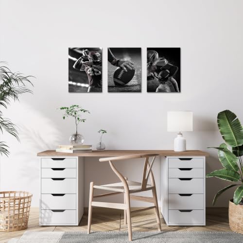 NutArtPic Framed Football Wall Art Black & White Sports Decor for Men's Bedroom, Man Cave & Office Football Pictures Decor 12''x16''x3panels by NutArtPic - Used condition - Image 4